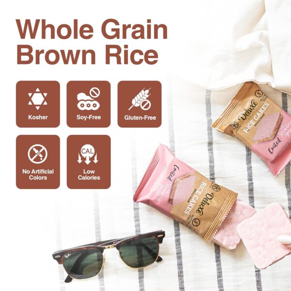 Deluxe & Bla Bla Chocolate Covered Rice Cakes 12 Pack – Whole Grain, Gluten-Free, Kosher Snack – Low-Calorie & Crunchy – Coated with Dark & White Chocolate & Strawberry Yogurt (19g Each) - Image 3