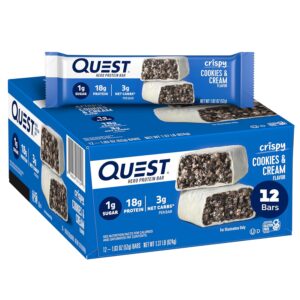 Quest Nutrition Crispy Cookies & Cream Hero Protein Bar, 18g Protein, 1g Sugar, 3g Net Carb, Gluten Free Protein Snack, Keto Friendly, 12 Count